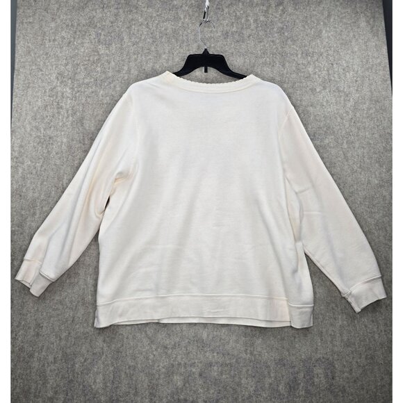 Womens Plus Size Ivory Sweatshirt Floral Embroidery Long Sleeve Crewneck 3X - Picture 2 of 6